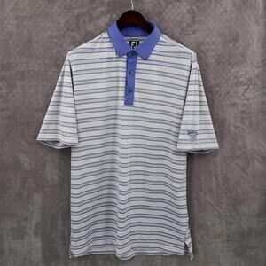 FootJoy Polo Shirt Mens Large White Purple Stripe Blackthorn Athletic Golf